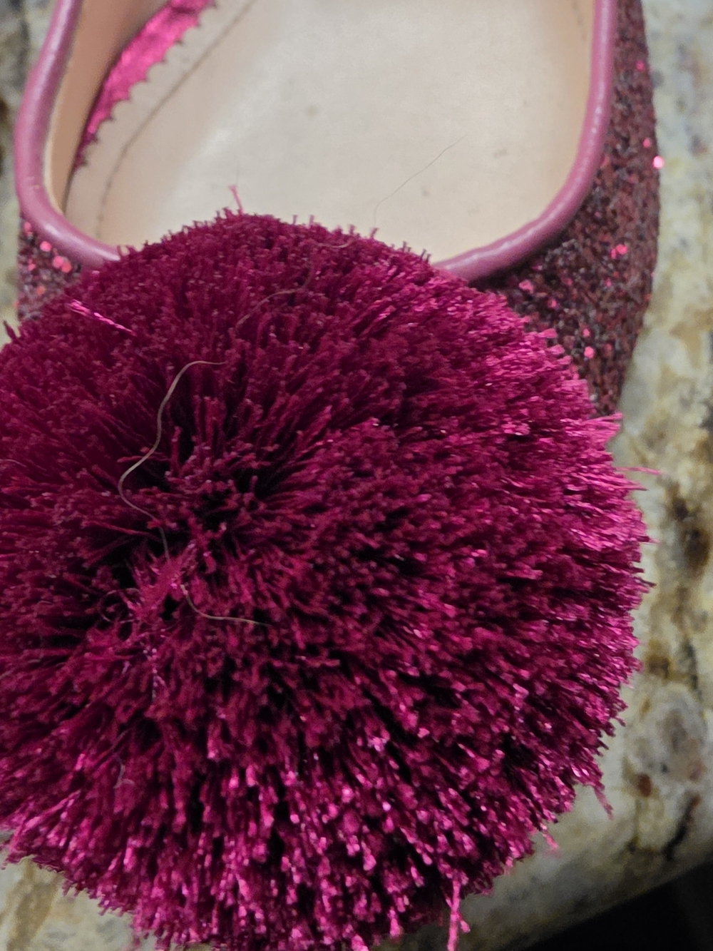 kate spade Annie POM POM Glitter Burgundy Pointed Flats - Picture 2 of 5